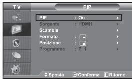 TV PIP PIP : On Sorgente : HDMI Scambia Formato : Posizione : Programma : P 1 Sposta Conferma Ritorno
