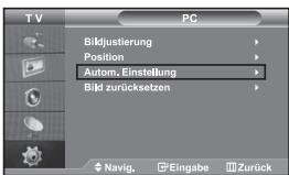 TV PC Bildjustierung Position Autom. Einstellung Bild zurücksetzen Navig. Eingabe Zurück