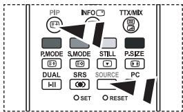 PIP INFO TTX/MIX P.MODE S.MODE STILL P.SIZE DUAL SRS SOURCE PC I-II O SET O RESET