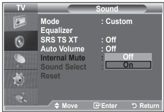 SAMSUNG LE-32R81W - Selecting the Internal Mute - 2