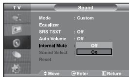 SAMSUNG LE-37S71B - Selecting the Internal Mute - 1