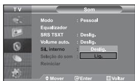 SAMSUNG LE-46N71B - Selecionar a opcao Internal Mute (Sil. externo) - 1