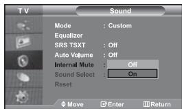 SAMSUNG LE-46N71B - Selecting the Internal Mute - 1