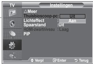 TV △Meer Thuisbioscoop-pc: Uit Lichteffect : Aan Spaarstand : Uit HDMI-zwartniveau : Laag PIP Verpl Enter Terug