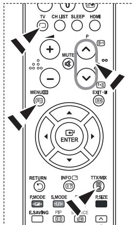 TV CH LIST SLEEP HDMI MUTE P - MENU EXIT-# ENTER RETURN INFO TTX/MIX PMODE S.MODE P.SIZE E.SAVING PIP S.TICE