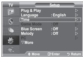 TV Setup Plug & Play Language : English Time Game Mode : Off Blue Screen : Off Melody : Off PC More Move Enter Return