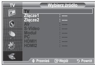 TV Złącze1 Złącze2 AV S-Video Modul PC HDMI1 HDMI2 Przenis Wejdź Powrót