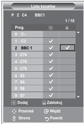 Lista kanałów P 2 C4 BBC1 1 / 10 Prog. 0 C-- 1 C3 ✓ 2 BBC 1 ✓ ✓ 3 C74 ✓ 4 C75 ✓ 5 C76 ✓ 6 S3 ✓ 7 S4 ✓ 8 S6 ✓ 9 S7 ✓ Dodaj Zablokuj Przenieś Wejdź Strona Powrót