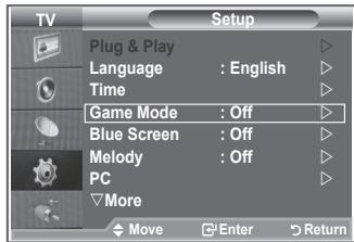 TV Setup Plug & Play Language : English Time Game Mode : Off Blue Screen : Off Melody : Off PC More Move Enter Return