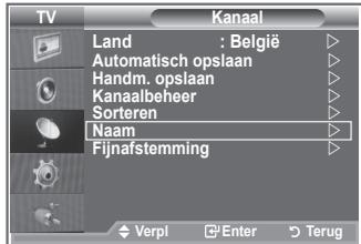 TV Kanaal Land : België Automatisch opslaan Handm. opslaan Kanaalbeheer Sorteren Naam Fijnafstemming Verpl Enter Terug