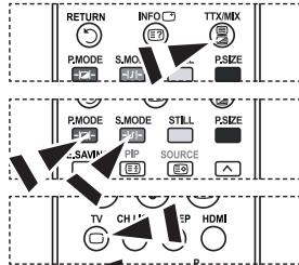 RETURN INFO TTX/MX PMODE S.MO P.SIZE S.MODE STILL P.SIZE S.MODE PIP SOURCE TV CH REP HDMI