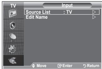 TV Input Source List : TV Edit Name Move Enter Return