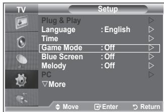 TV Setup Plug & Play Language : English Time Game Mode : Off Blue Screen : Off Melody : Off PC More Move Enter Return