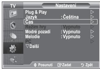 TV Nastavení Plug & Play : Čeština Jazyk Cas Rezim hry : Vypnuto Modré pozadí : Vypnuto Melodie : Vypnuto PC ▼Další Posunutí Zadat Zpět