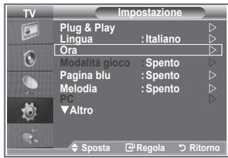 TV Plug & Play Lingua : Italiano Ora Modalità gioco : Spento Pagina blu : Spento Melodia : Spento Pc Altro Sposta Regola Ritorno