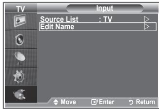 TV Input Source List : TV Edit Name Move Enter Return