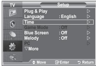 TV Setup Plug & Play Language : English Time Game Mode : Off Blue Screen : Off Melody : Off PC More Move Enter Return