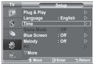 TV Setup Plug & Play Language : English Time Game Mode : Off Blue Screen : Off Melody : Off PC More Move Enter Return