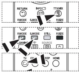 RETURN INFO TTX/MIX P.MODE S.MOLE P.SIZE P.MODE S.MODE STILL P.SIZE S.SAVE ZIP SOURCE TV CU EEP HDMI P