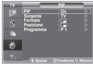 TV PIP Sorgente : On Formato : TV Posizione : Programma : P 1 Sposta Conferma Ritorno