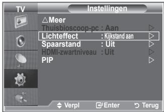 TV △Meer Thuisbloscoop-pc : Aan Lichteffect : Kijkstand aan Spaarstand : Uit HDMI-zwartniveau : Uit PIP Verpl Enter Terug