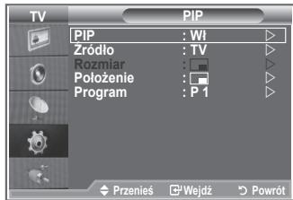 TV PIP : Wi Zródło : TV Rozmiar : □ Położenie : □ Program : P 1 Przeniels □ Wejdź □ Powrót