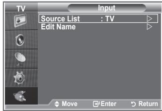 TV Input Source List : TV Edit Name Move Enter Return