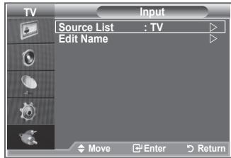 TV Input Source List : TV Edit Name Move Enter Return
