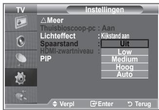 TV △Meer Thuisbioscoop-pc : Aan Lichteffect : Kijkstand aan Spaarstand : Uit HDMI-zwartniveau : PIP Low Medium Hoog Auto Verpl Enter Terug