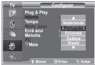 TV Plug & Play Idioma Tempo Modo Jogo Ecrã azul Melodia PC ▼Mais Configurar Nederlands Português Ελληνικά Čeština Srpski Mover Enter Voltar