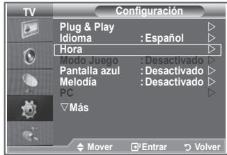 TV Configuración Plug & Play Idioma : Español Hora Modo Juego : Desactivado Pantalla azul : Desactivado Melodia : Desactivado PC Más Mover Enrar Volver
