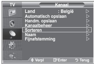 TV Kanaal Land : België Automatisch opslaan Handm. opslaan Kanaalbeheer Sorteren Naam Fijnafstemming Verpl Enter Terug