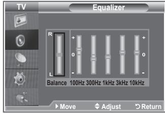 TV Equalizer R + 0 - L Balance 100Hz 300Hz 1kHz 3kHz 10kHz Move Adjust Return