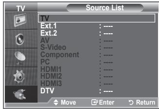 TV Source List TV Ext.1 Ext.2 AV S-Video Component PC HDMI1 HDMI2 HDMI3 DTV Move Enter Return