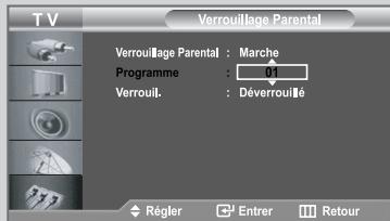 TV Verrouillage Parental Verrouillage Parental : Marche Programme : 01 Verrouil. : Déverrouille