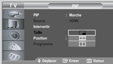 TV PIP PIP : Marche Source : HDMI Interverter Taille Position : Programme : Déplacer Entrer Retour