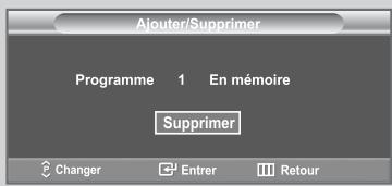 Alouter/Supprimer Programme 1 En mémoire Supprimer Changer Entrer Retour
