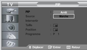 T V PIP PIP : Arrêt Source : Marche Interverter Taille : Position : Programme : P 1 Déplacer Entrer Retour