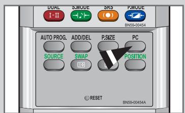DUAL I-II SMUDE SRS PMUDE BN58-00454 AUTO PROG. ADD/DEL P.SIZE PC SOURCE SWAP POSITION © RESET BN58-00454A