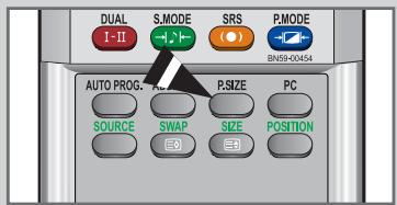DUAL I-II S.MODE SRS P.MODE BNS9-00454 AUTO PROG. P.SIZE PC SOURCE SWAP SIZE POSITION