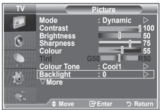 SAMSUNG LE26S81B - Svetlost zaslona lahko prilagodite tako, da prilagodite osvetlitev LCD-zaslona. (0\~10) - 1