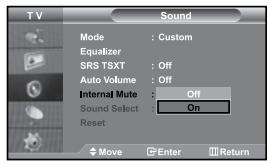 SAMSUNG LE27S71B - Selecting the Internal Mute - 1