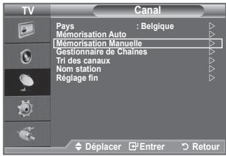 SAMSUNG LE32A330J1 - Vous pouvez mémoriser les canaux de télévision, y compris ceux reçus via les réseaux câblés. Lors de la mémorisation manuelle des canaux, vous pouvez choisir : - 1