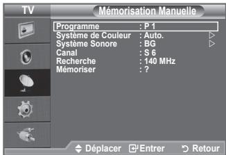 SAMSUNG LE32A330J1 - Vous pouvez mémoriser les canaux de télévision, y compris ceux reçus via les réseaux câblés. Lors de la mémorisation manuelle des canaux, vous pouvez choisir : - 2