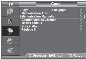 SAMSUNG LE32A450C2 - Vous pouvez mémoriser les canaux de télévision, y compris ceux reçus via les réseaux câblés. Lors de la mémorisation manuelle des canaux, vous pouvez choisir : - 1