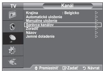 TV Správca kanálov Zoznam kanálov Detská zámka : Vyp. Premiestnít Zadat Návrat
