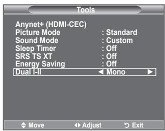 SAMSUNG LE32A450C2 - Način zvoka lahko nastavite v "Tools". Ko nastavite na "Dual I-II", se na zaslonu prikaže trenutni način zvoka. - 1