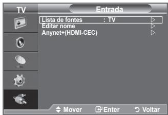 Entrada Lista de fontes : TV Editor nome Anynet+(HDMI-CEC) Mover Enter Voltar