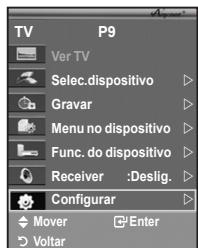 TV Ver TV Selec.dispositivo Gravar Menu no dispositivo Func. do dispositivo Receiver :Deslig. Configurar Mover Enter Voltar