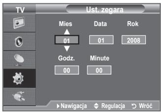 TV Ust. zegara Mies 01 Data 01 Rok 2008 Godz. Minute 00 00 Navigacja Regulacja Wróć